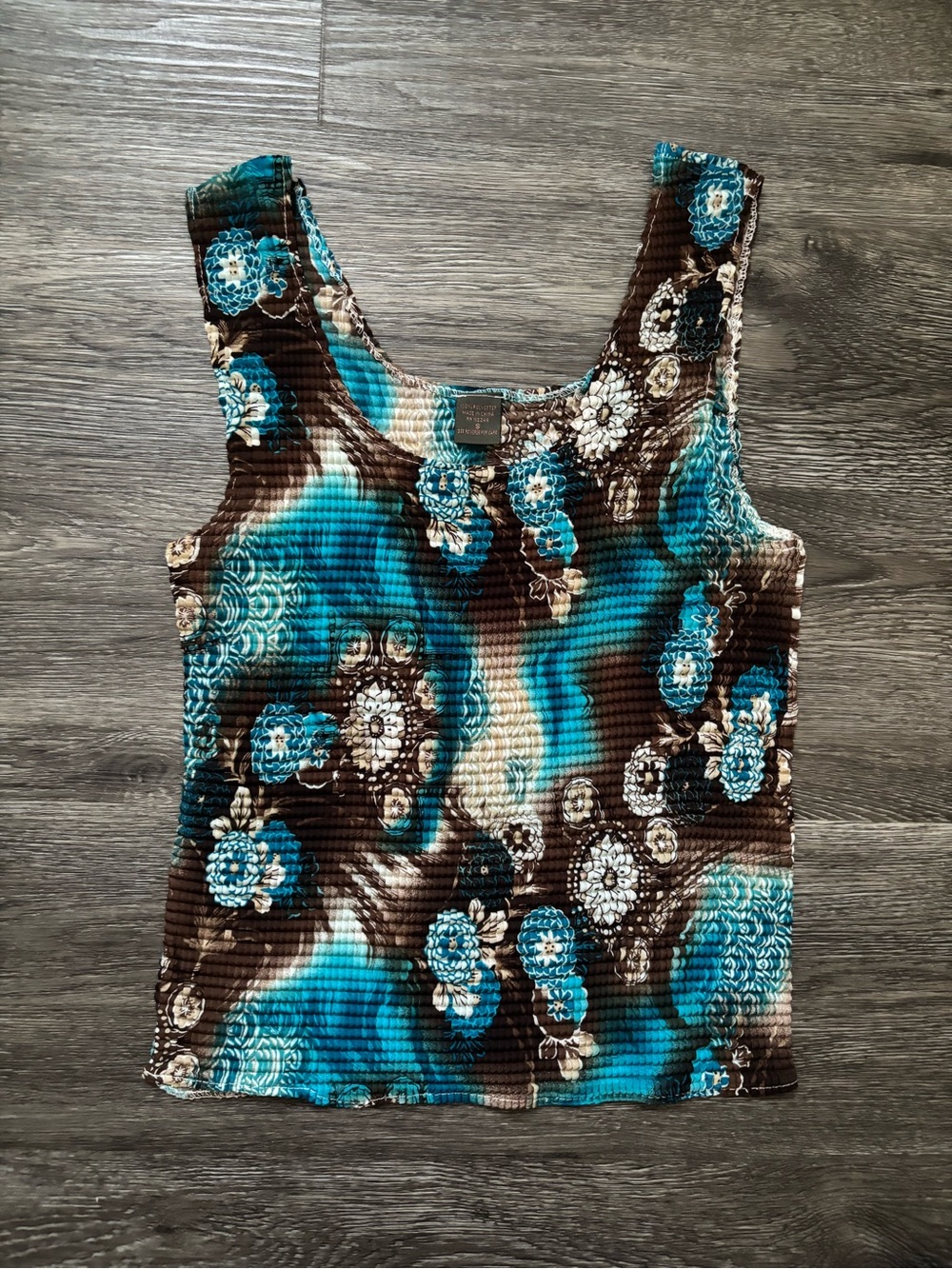 Floral Textured Tank Top in Blue and Brown